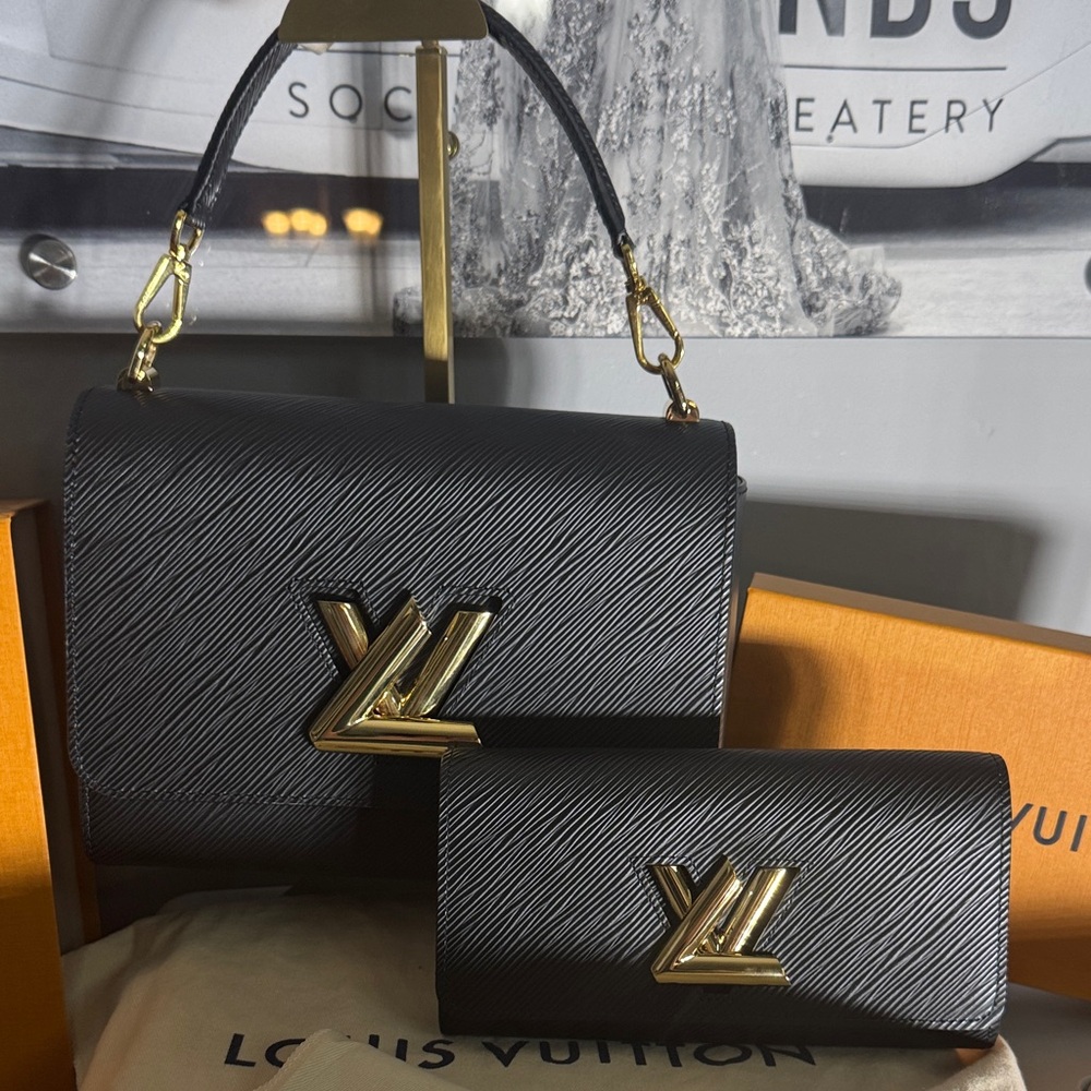 Louis Vuitton Black EPI Twist with Gold Accents and Matching Wallet-